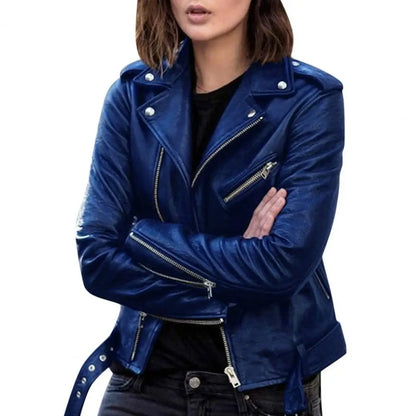 Autumn Short Solid Biker Thin Cool Faux Leather Jacket