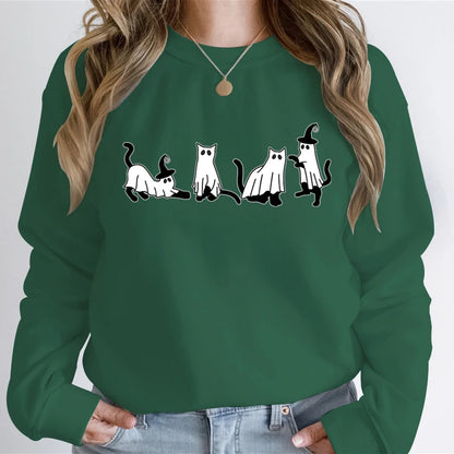 Autumn Ghost Cat Graphic Comfortable Hoodie