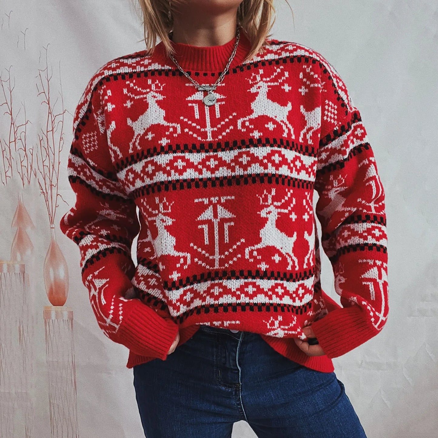 Funny Reindeer Printed Christmas Sweat Women’s Christmas Sweater