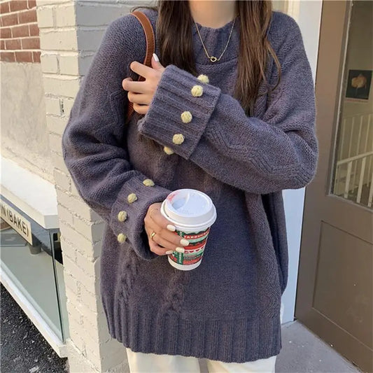 Retro Solid Color  Thick Loose  Elegant Sweater