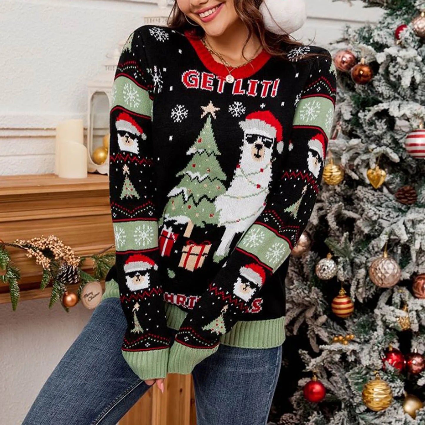 Led Light Jacquard Loose Christmas Knitted Pullover Casual Fashion Christmas Sweater