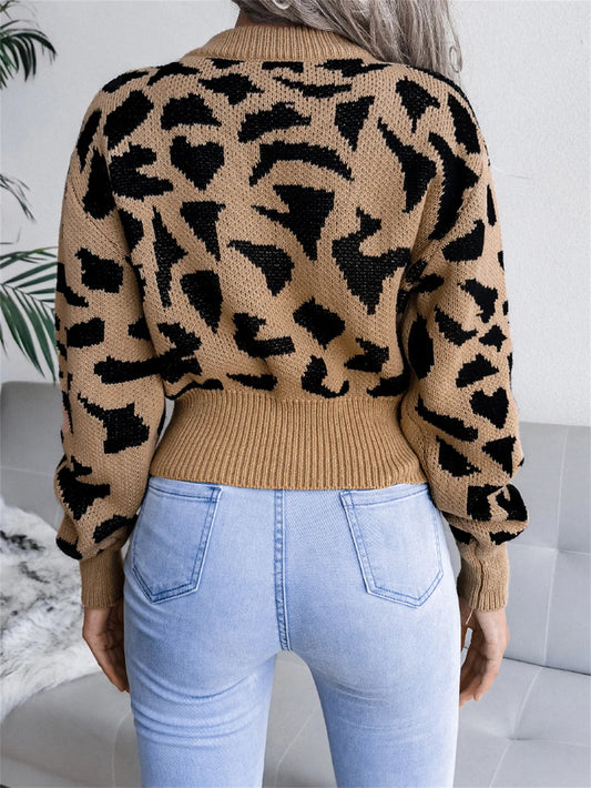 Leopard Pattern  Waist Collection  Round Neck Sweater