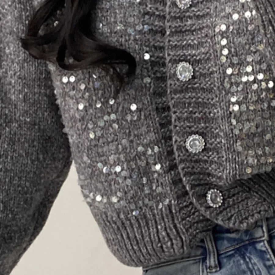 Sequined Knit Long Sleeve Cardigan