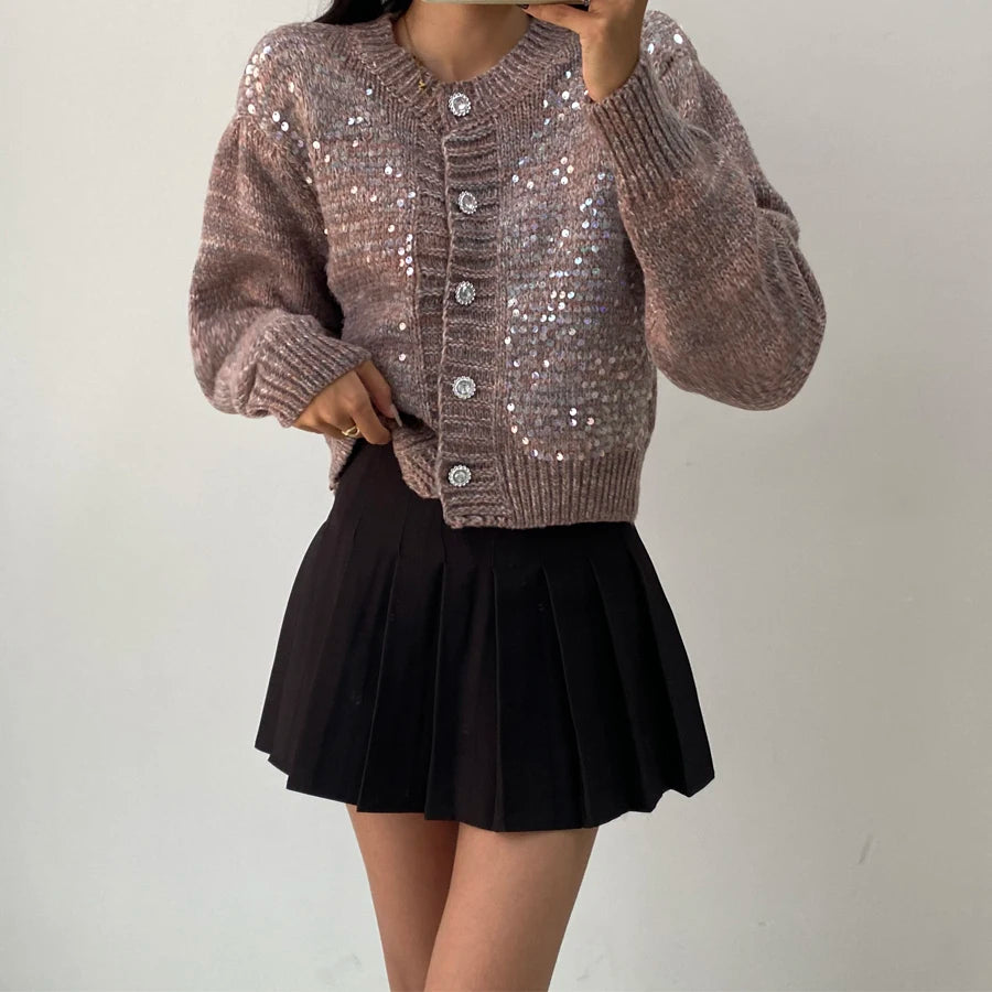 Sequined Knit Long Sleeve Cardigan