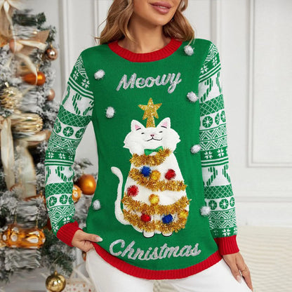 Thicken Warm Ladies Cartoon Casual Loose Pullover Christmas Sweater