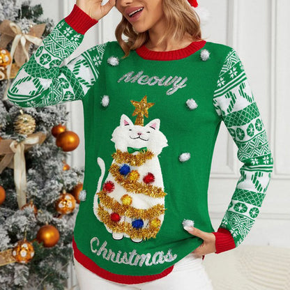 Thicken Warm Ladies Cartoon Casual Loose Pullover Christmas Sweater