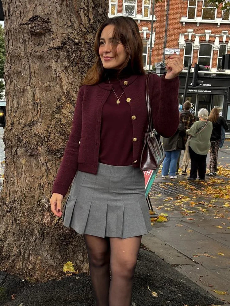 Vintage Burgundy Single-Breasted Cardigan