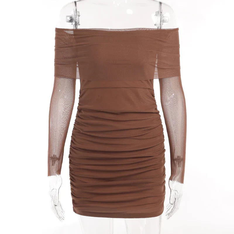 Autumn And Winter New Off Shoulder Knitted Slim Pleated Long Sexy Bodycon Dress