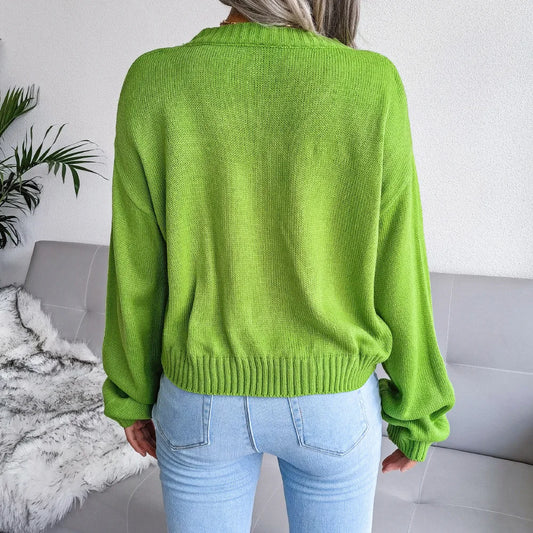 Contrasting Colors V-Neck Knitted Knit Cardigan