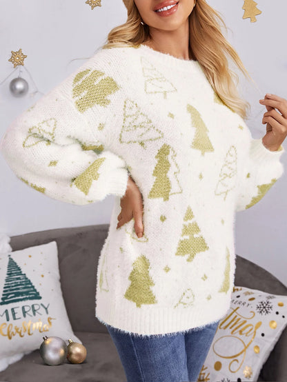 Multi-color Christmas Tree Design Round Neck Loose Lazy Wind Christmas Sweater