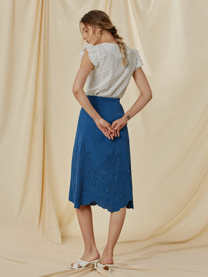 Eyelet High Graceful Waisted Midi Skirt