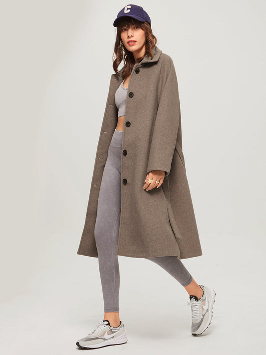 Brushed Belted Graceful Long Overcoat