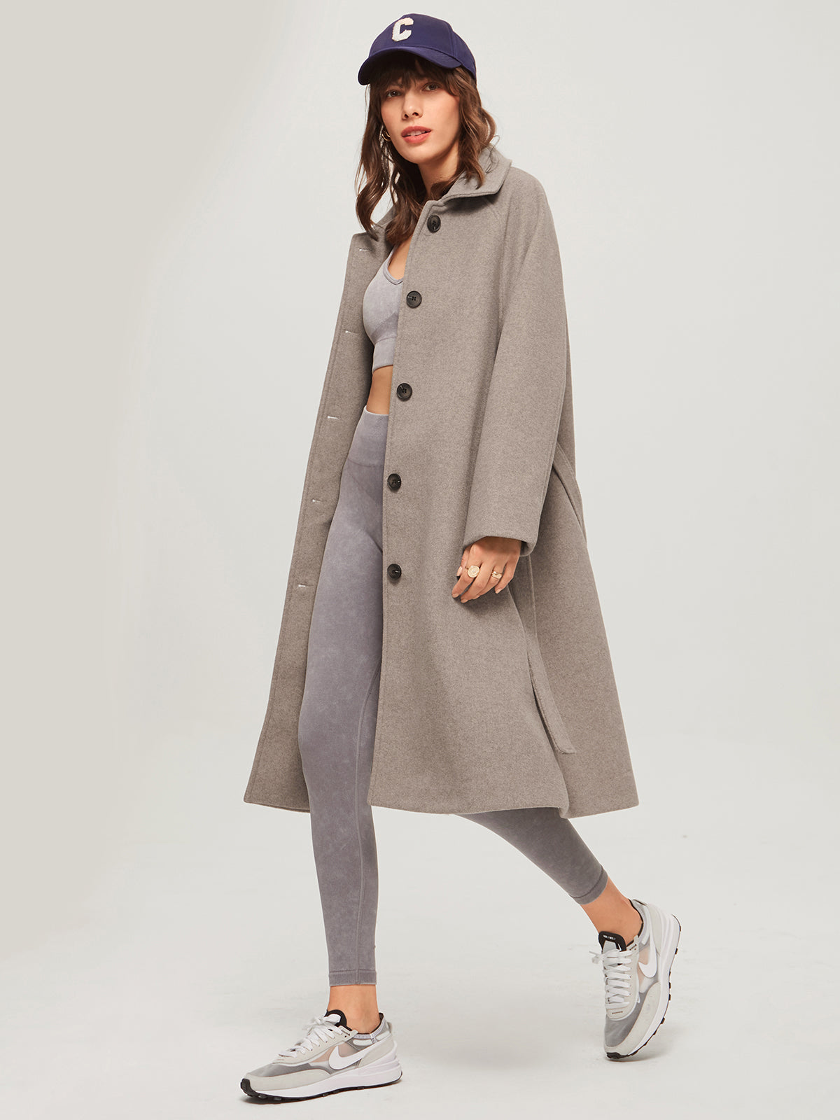 Brushed Belted Graceful Long Overcoat