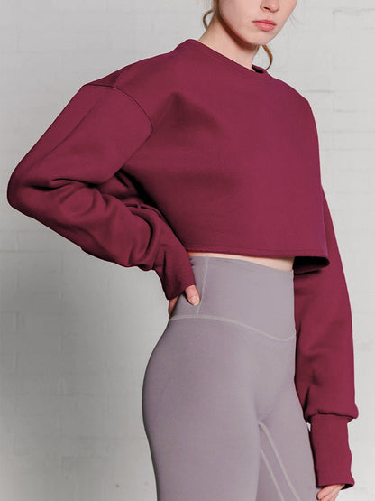 Fleece Lined Graceful Solid Cropped Sweatshirt