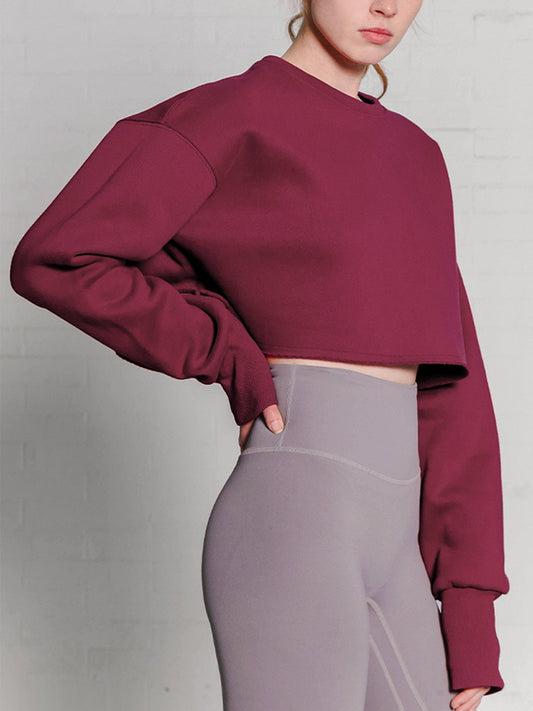 Fleece Lined Graceful Solid Cropped Sweatshirt