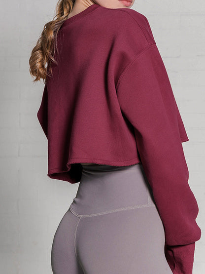 Fleece Lined Graceful Solid Cropped Sweatshirt