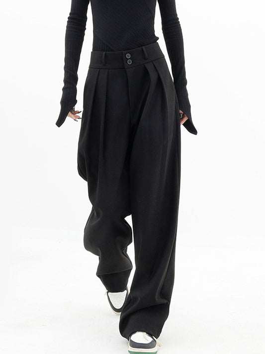 Double Buttons Wide Trendy Leg Dress Pants