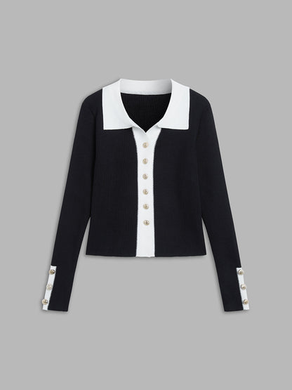 Contrast Charming Elegant Cardigan