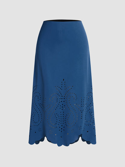 Eyelet High Graceful Waisted Midi Skirt