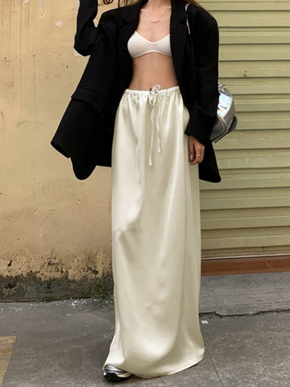 Drawstring Satin Graceful Maxi Skirt