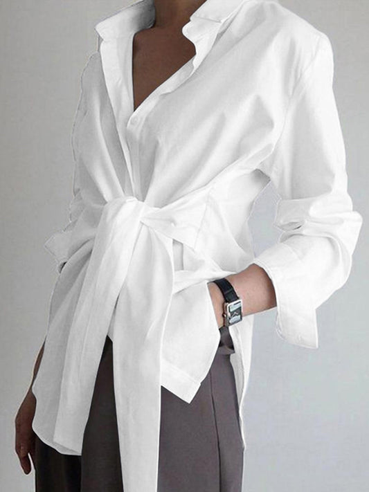 Button Down Graceful Tied Long Shirt