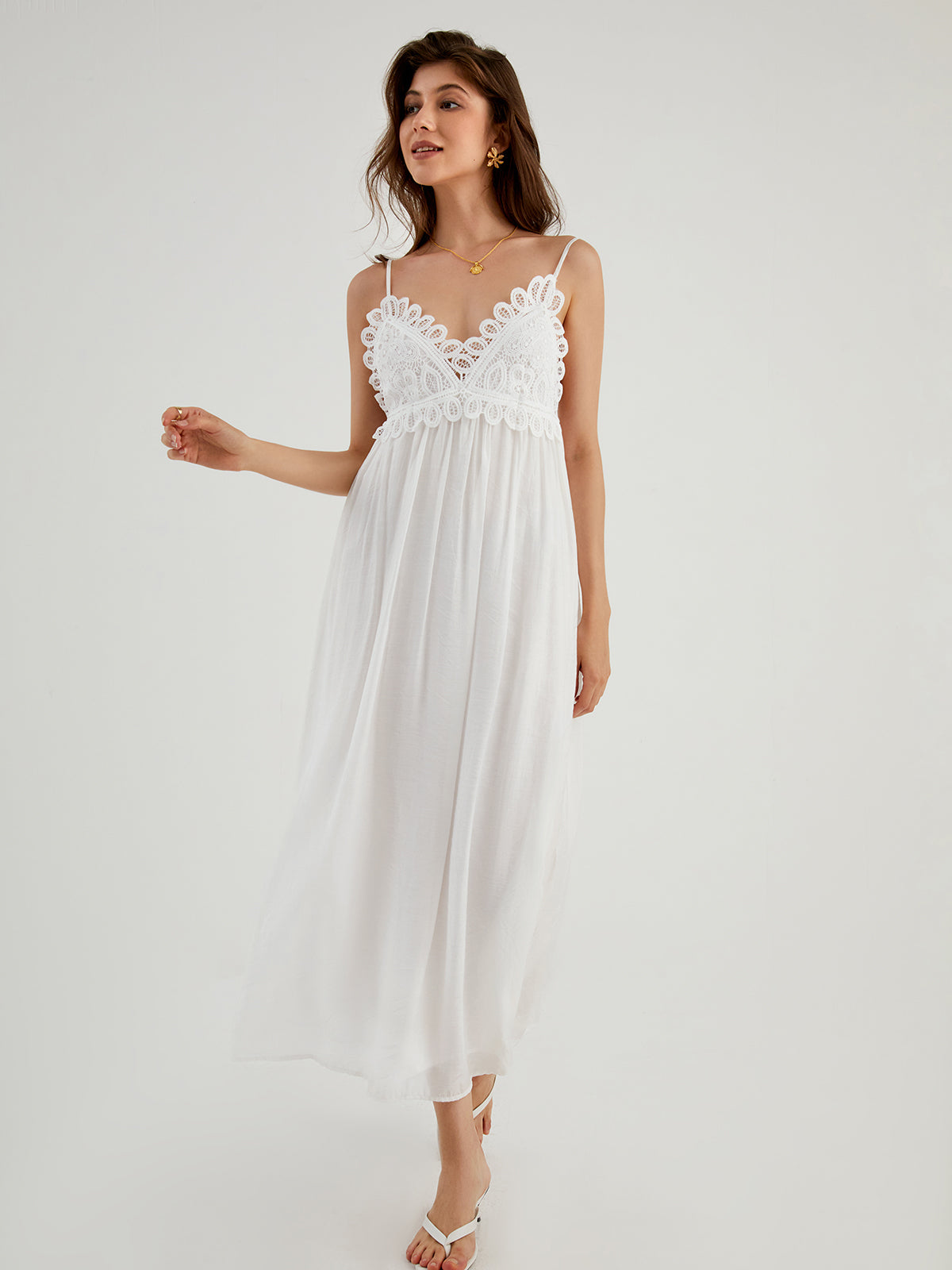 Aegean Guipure Lace Trendy Open Back Long Dress Dresses