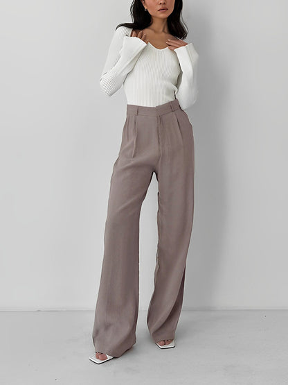 Business Casual Pleat Trendy Wide Leg Dress Pants