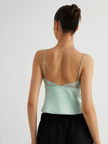 Floral Lace Graceful Satin Crop Top