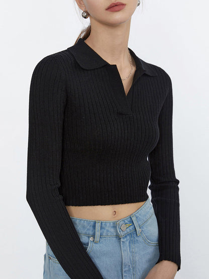 Cropped Knit Graceful Polo Shirt