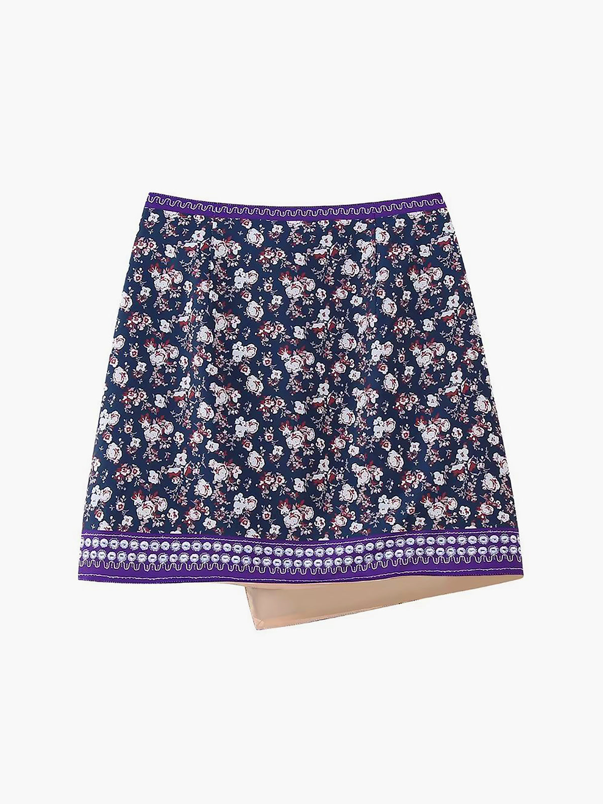 Embroidered Asymmetric Graceful Floral Mini Skirt