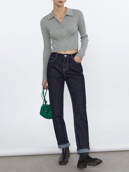 Cropped Knit Graceful Polo Shirt