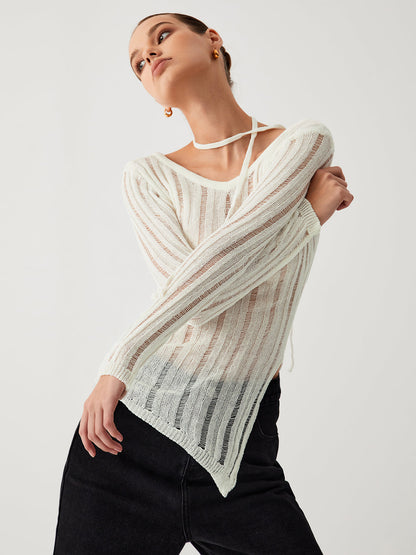 Effortless See Through Trendy Open Knit Top