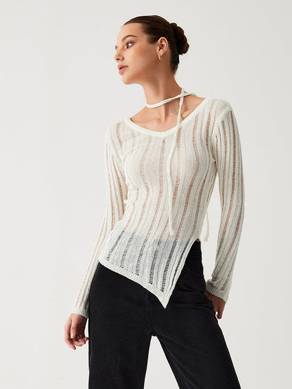 Effortless See Through Trendy Open Knit Top