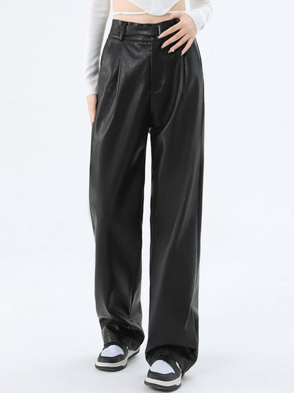 Faux Leather Graceful Straight Leg Pants