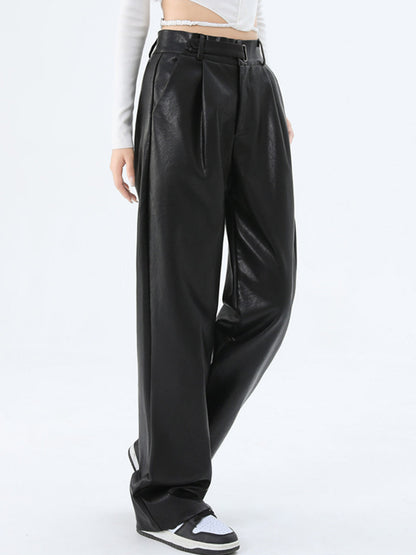 Faux Leather Graceful Straight Leg Pants