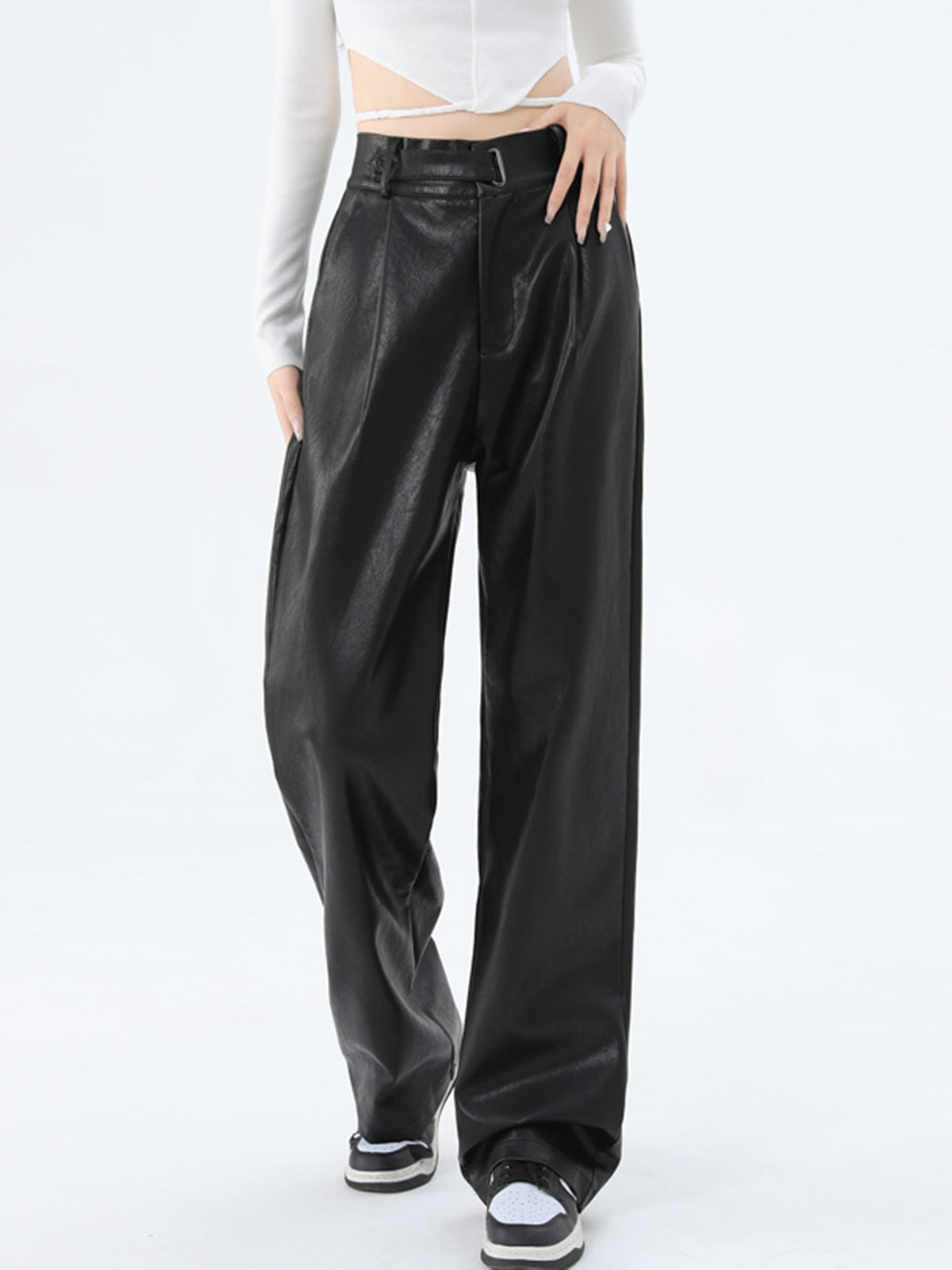 Faux Leather Graceful Straight Leg Pants