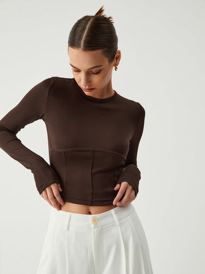 Cocoa Beans Long Trendy Sleeve Crop Shirt