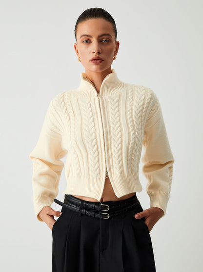 Cable Knit Two Trendy Way Zip Crop Cardigan