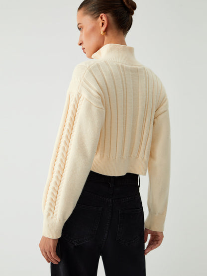 Cable Knit Two Trendy Way Zip Crop Cardigan