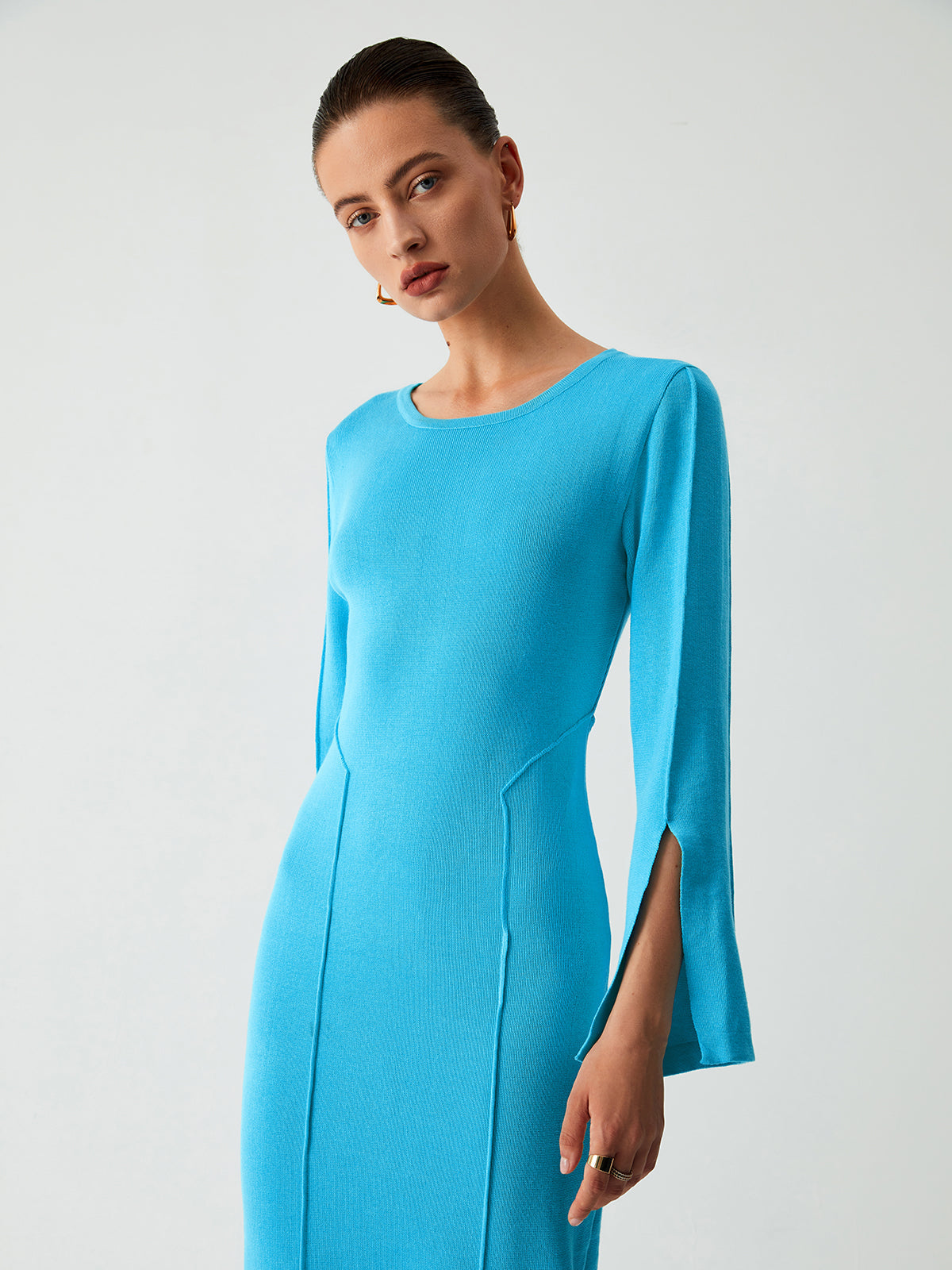 Coastal Allure Long Trendy Sleeve Sweater Dress Sweaters-L