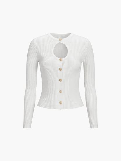 Effortless Keyhole Long Trendy Sleeve Knit Top