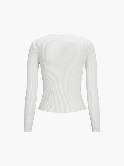 Effortless Keyhole Long Trendy Sleeve Knit Top