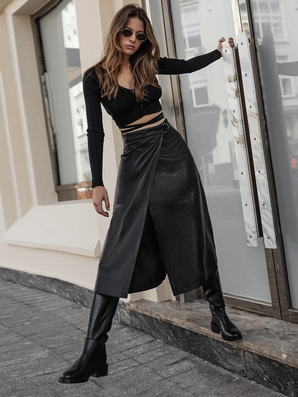 Eyes On Me Trendy Belted Leather Skirt