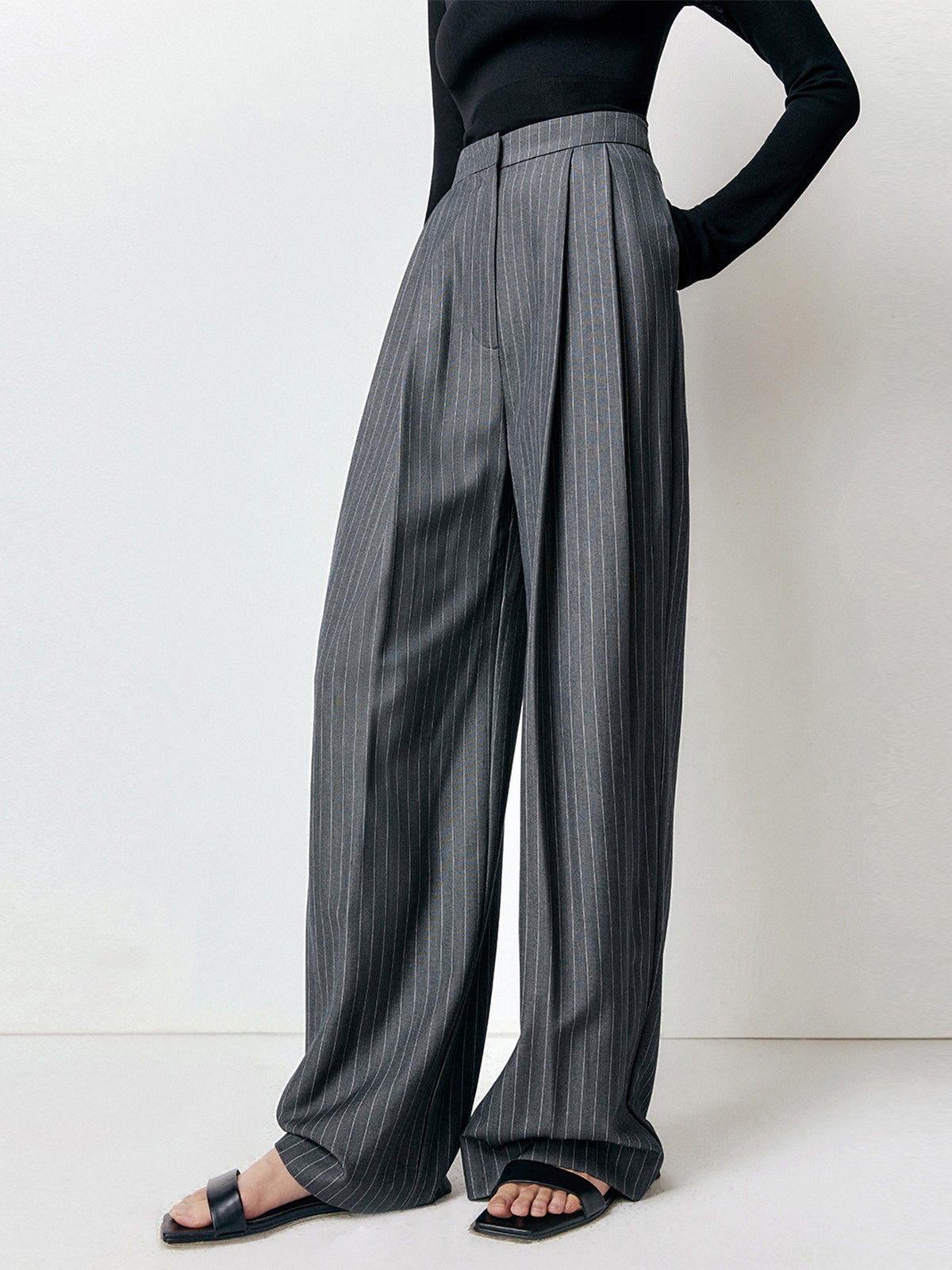 First Choice Pinstripe Trendy Wide Leg Dress Pants