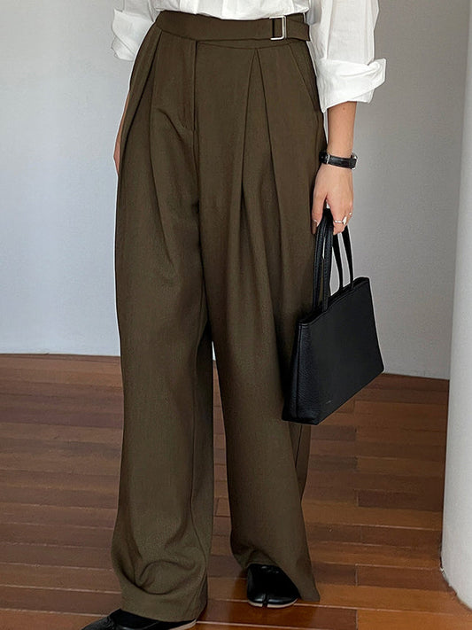 Business Casual Belted Trendy Straight Leg Dress Pants