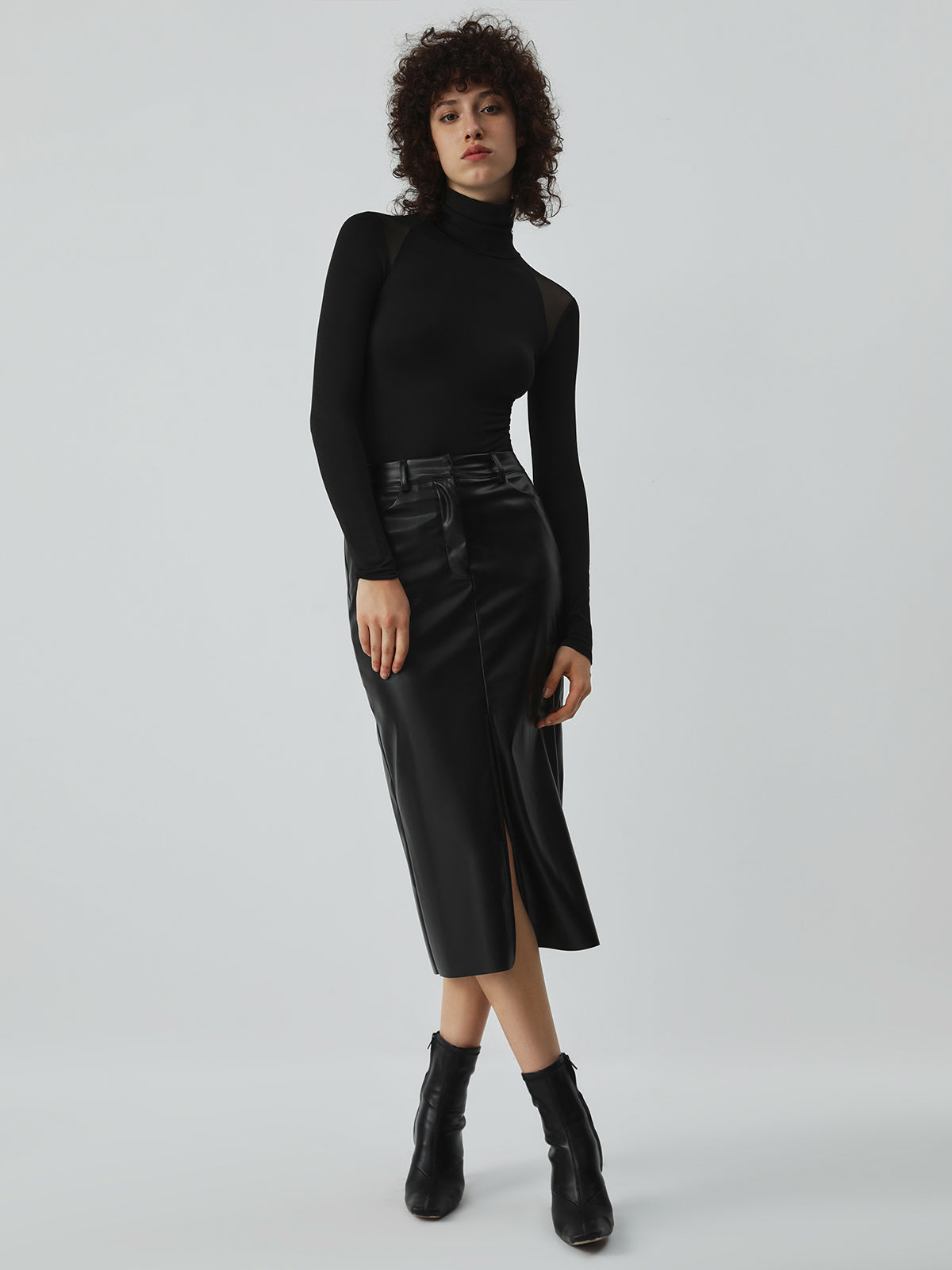 Faux Leather Graceful Pockets Midi Skirt