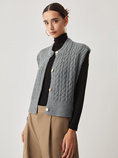 Cable Knit Graceful Button Down Vest