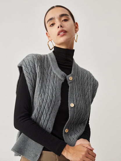 Cable Knit Graceful Button Down Vest