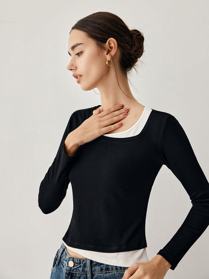 Colorblock Long Graceful Sleeve Crop Shirt