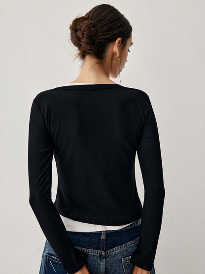 Colorblock Long Graceful Sleeve Crop Shirt